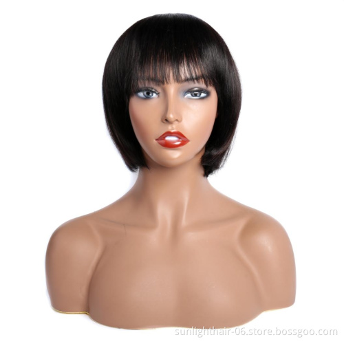 Sunlight Vendo Machine Sewing Making Guangzhou Straight Made Pixie Belle Short Weave Bob Perm Human Wig No Lace